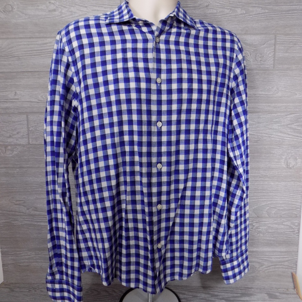 Vince. Men's Blue Check Long Sleeve Shirt M - Picture 2 of 8